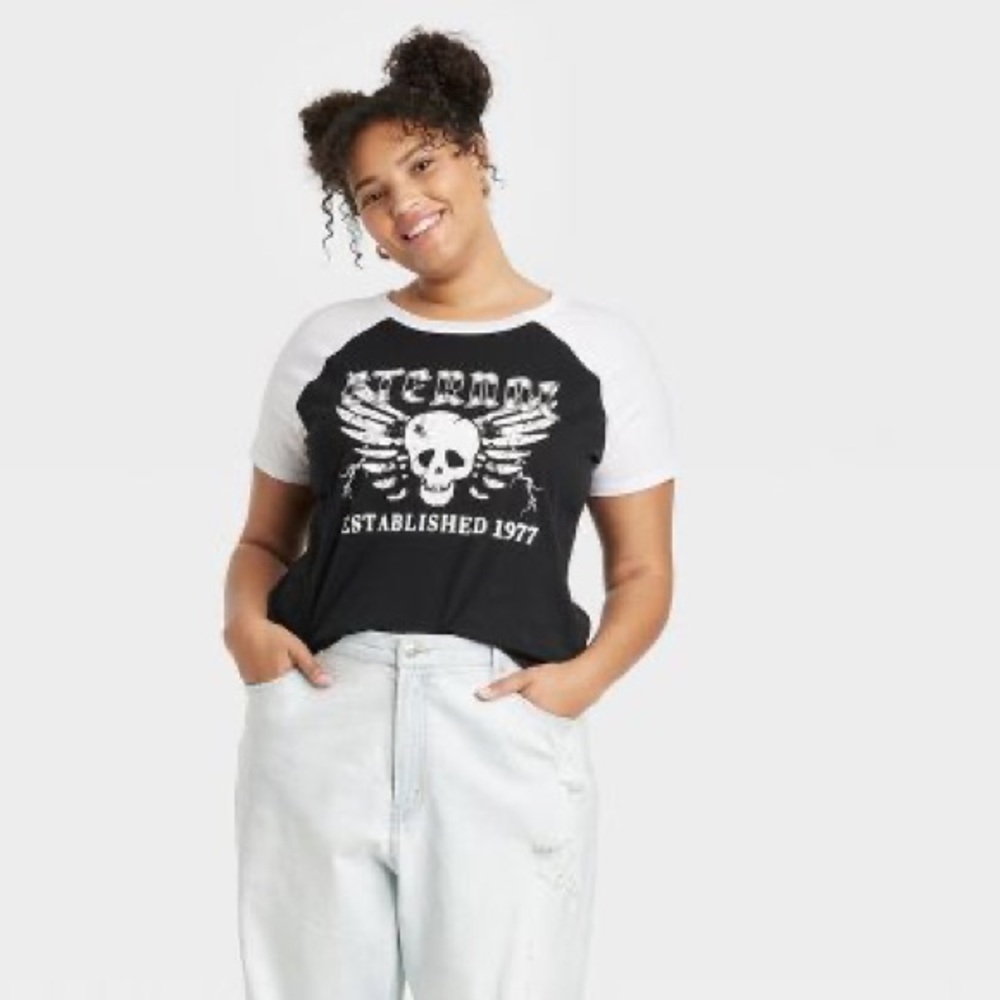 Women's Skull Baby Short Sleeve Graphic T-Shirt - Black Large